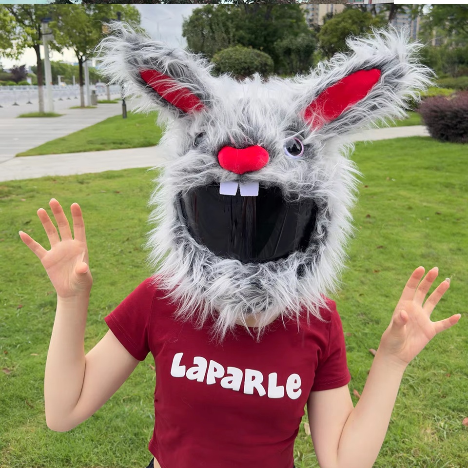 Cute Motorcycle Helmet Cover Cartoon Plush Helmet Hat Long Eared Bunny Rabbit Fun Riding Helmet Protective Cover